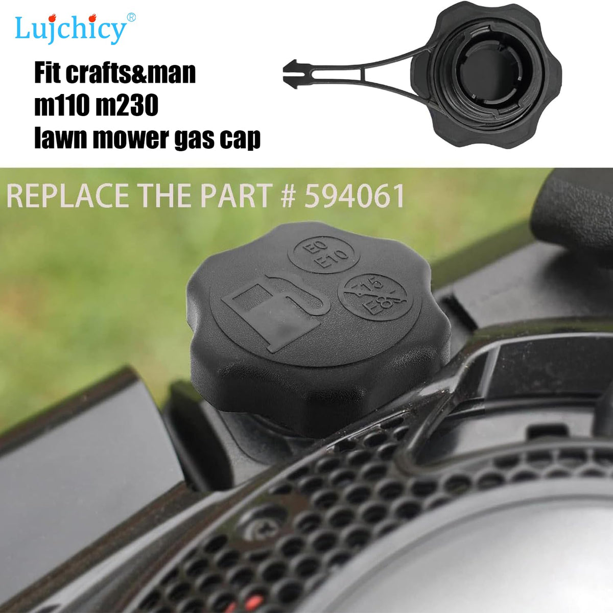 Lujchicy 594061 Craftsman and Toro compatible gas cap replacement for quick DIY swap