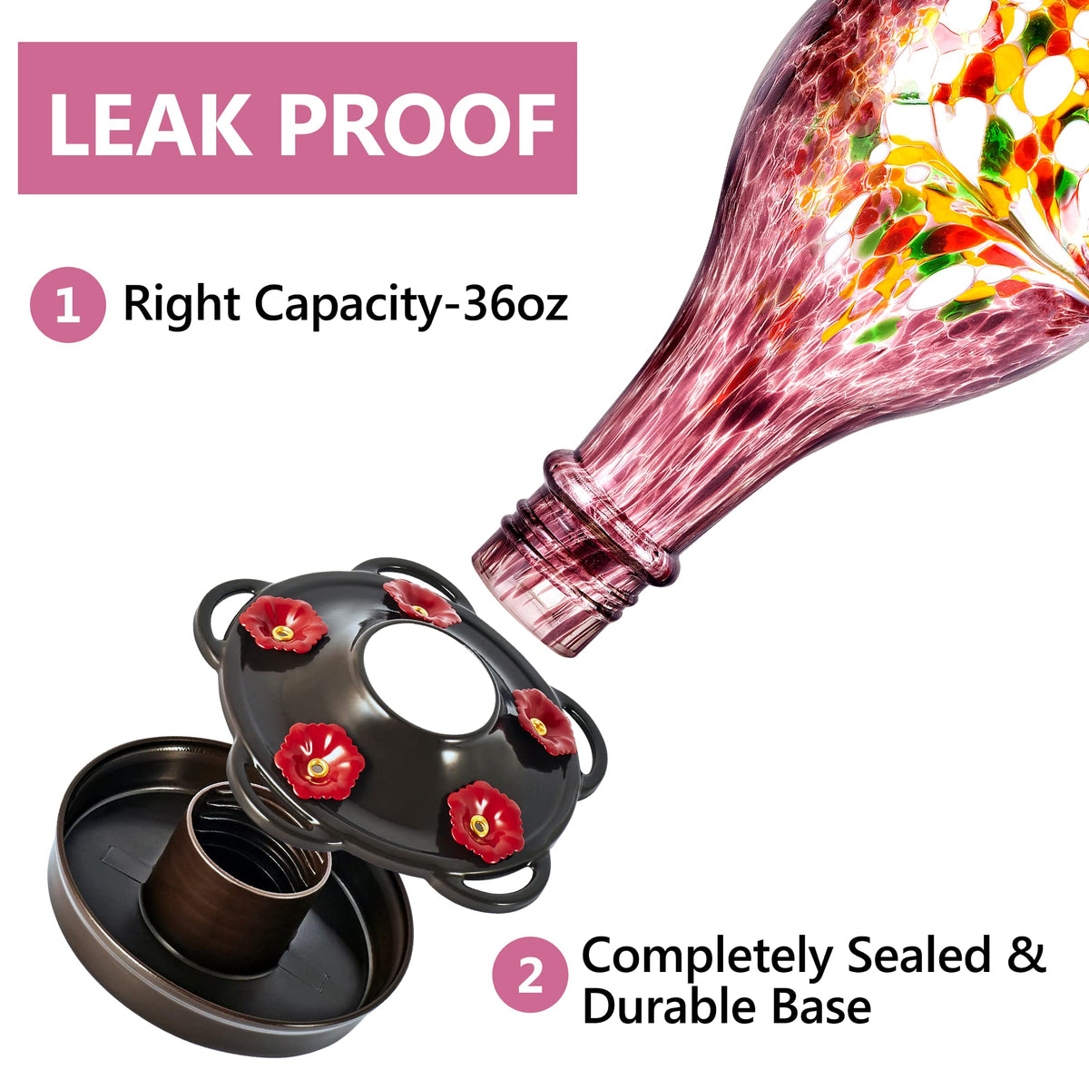 LUJII 36oz reservoir supports extended bird watching with fewer refills.
