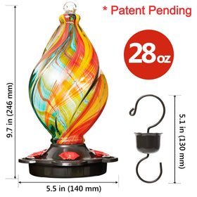 LUJII hand-blown glass art feeder enhances porch or garden decor