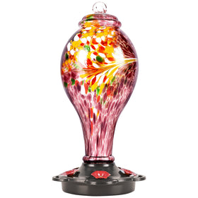 LUJII hand-blown purple glass hummingbird feeder shows nectar levels for easy viewing.