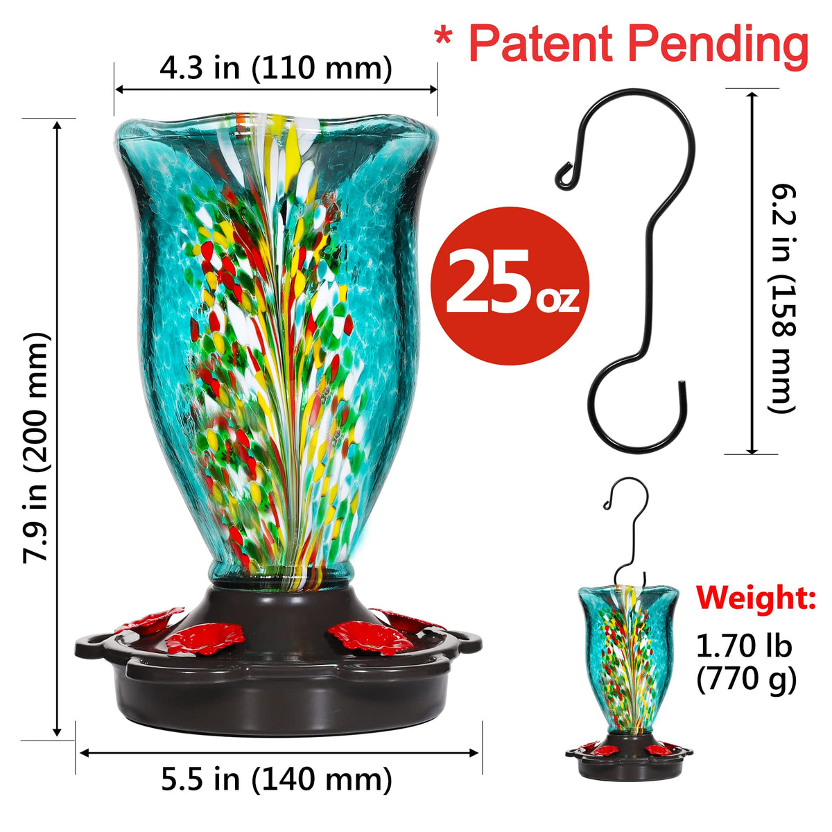 LUJII durable glass feeder withstands wind and resists rust