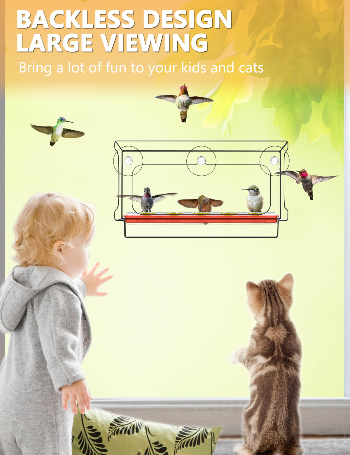 LUJII hummingbird feeder featuring five feeding ports for multiple birds.