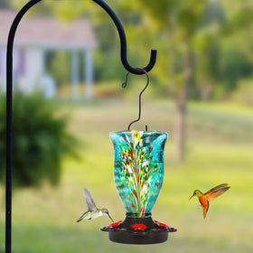 LUJII hand-blown glass art feeder showcasing blue color for outdoor use