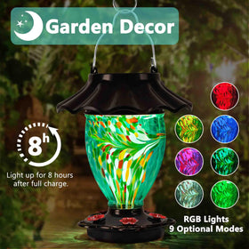LUJII hand-blown glass reservoir glows softly at night, adding garden ambiance.