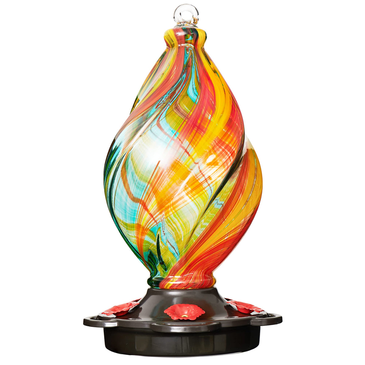 LUJII ice cream spiral hummingbird feeder with hand-blown glass adds garden color