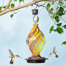 LUJII feeder with vivid rainbow ribbon color attracts hummingbirds outdoors