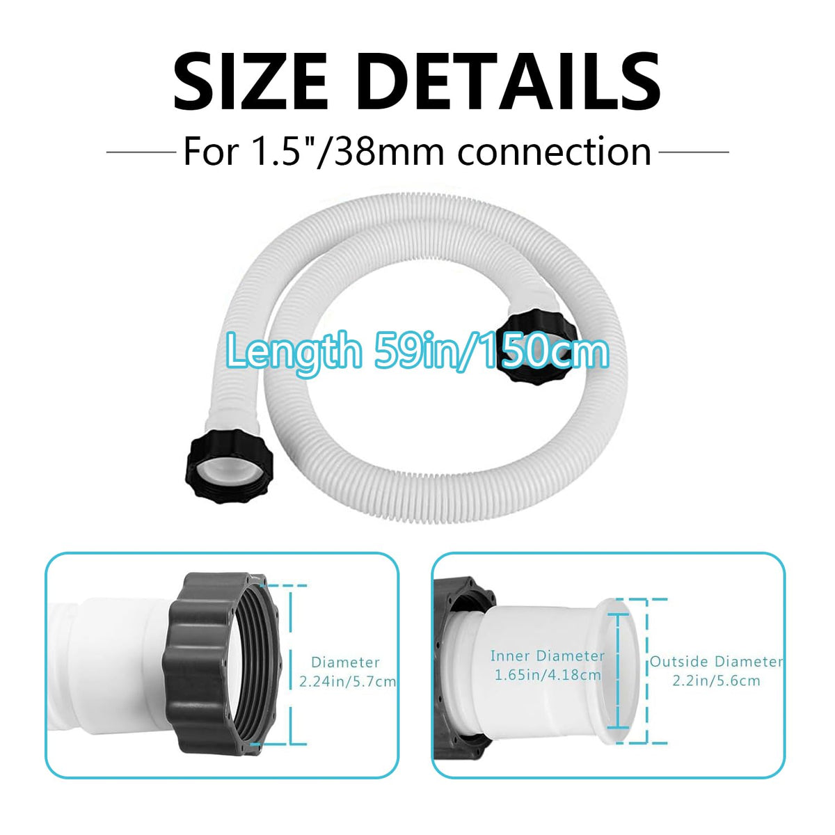 Lukdin pool hose showing threaded fittings on both ends for secure setup