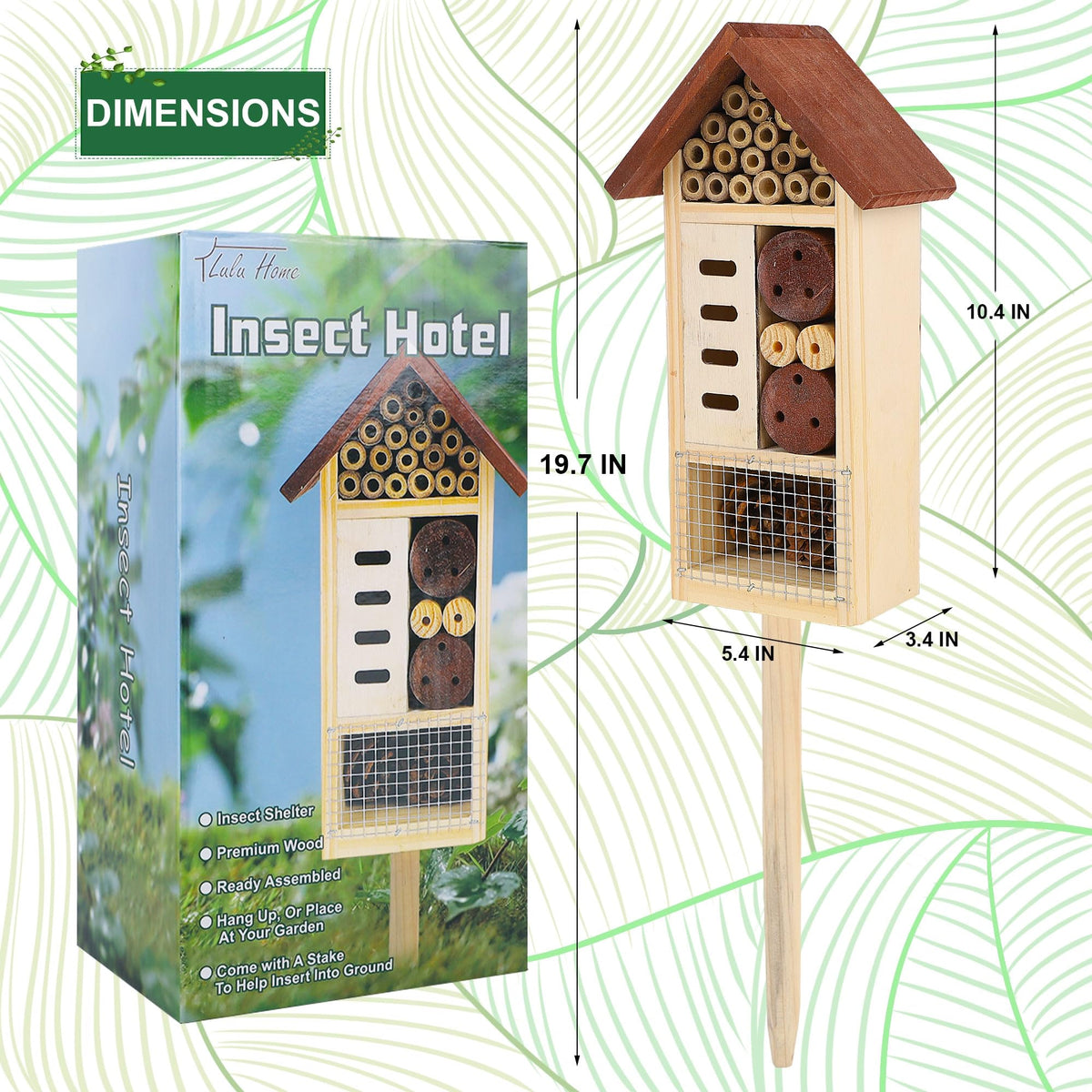 Lulu Home insect house with hanging option; easy to mount on trees or porches.