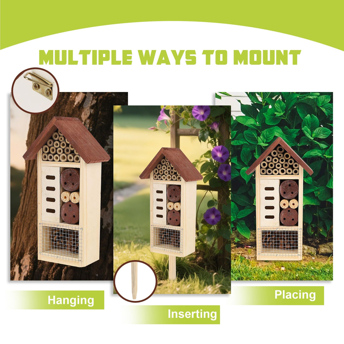 Lulu Home bug hotel filled with natural materials boosts pollinator shelter.
