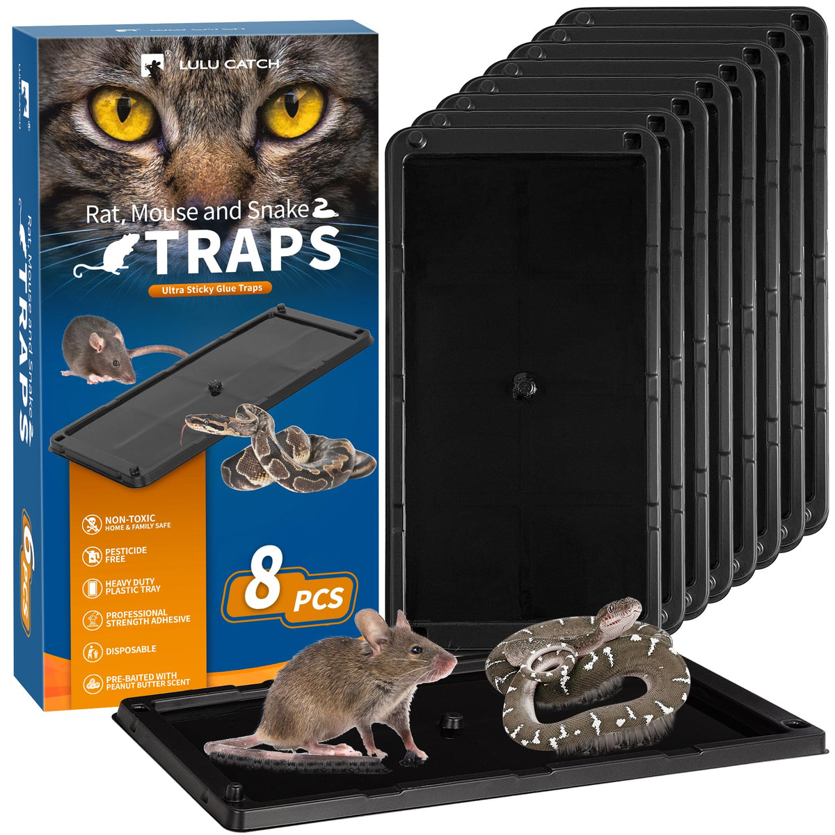 LULUCATCH eight-pack pre-baited glue traps for quick home pest control