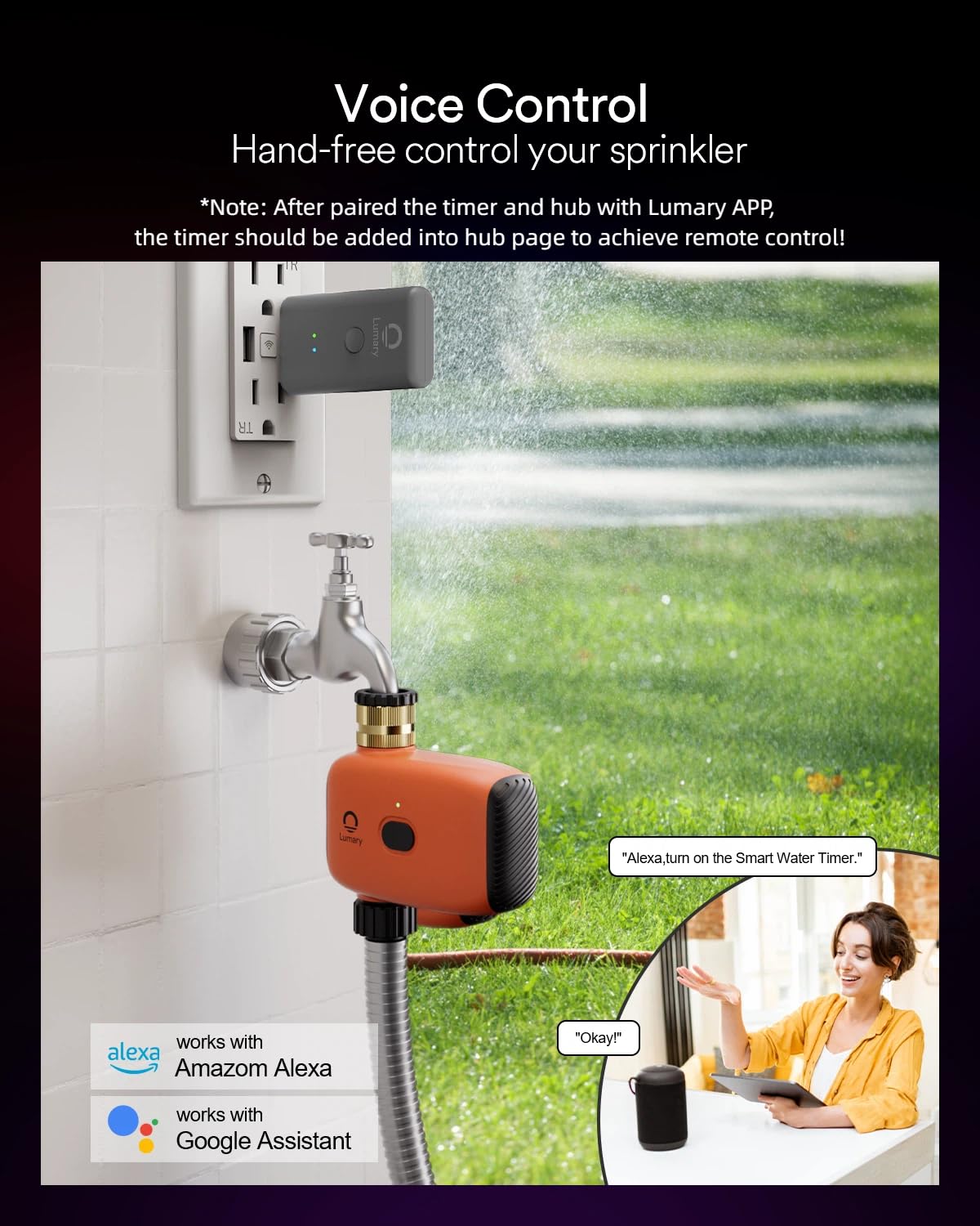 Lumary sprinkler timer in-app control allows scheduling from anywhere.