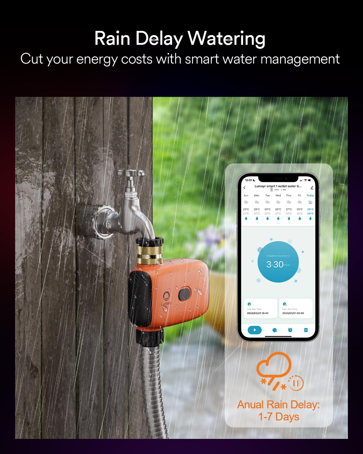 Lumary weather-based irrigation schedule adapts to conditions.