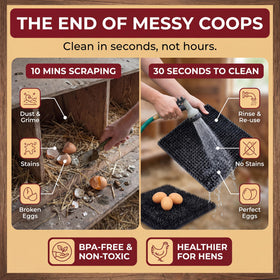 Easy-to-clean nesting pad keeps coop tidy and hens content.