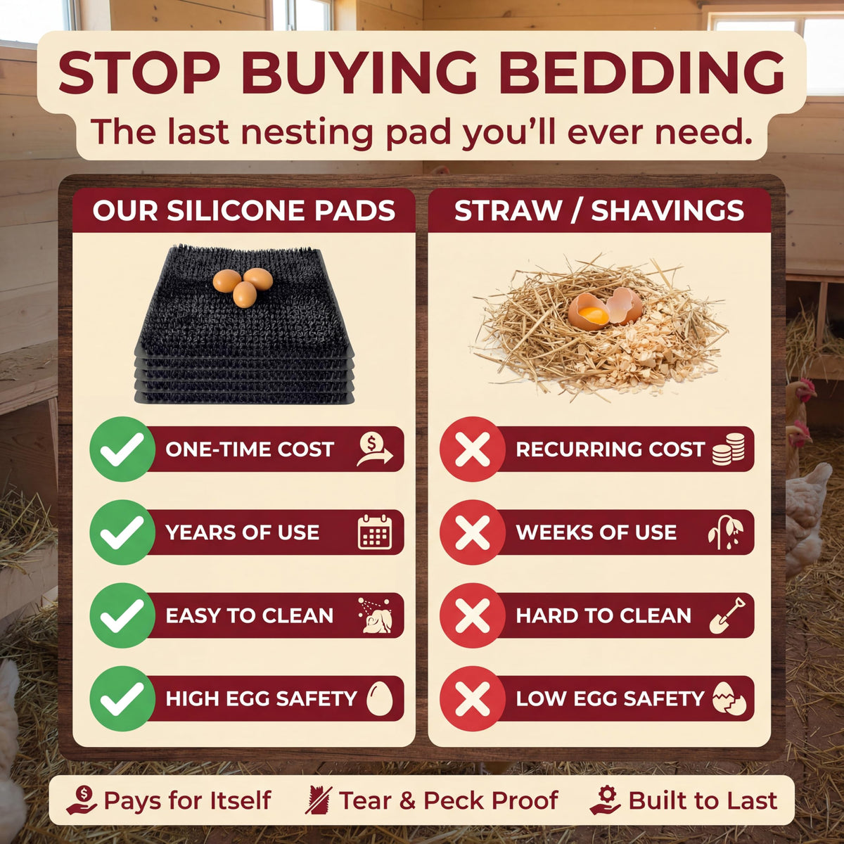 Egg-safe surface helps keep eggs steady and protected.