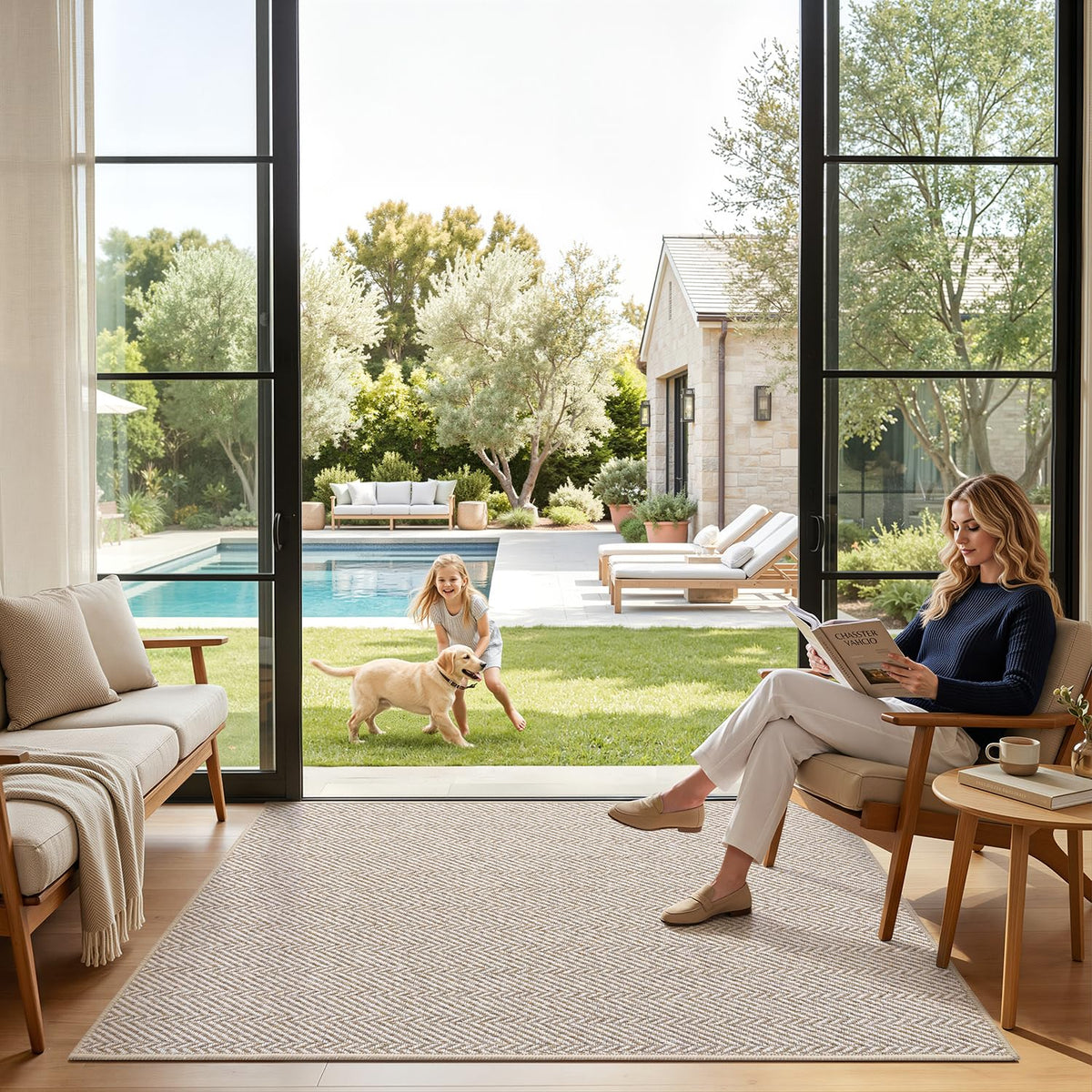 LUMI Herringbone design mat adds style while absorbing foot traffic near entrances.