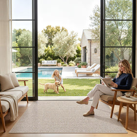 LUMI Herringbone design mat adds style while absorbing foot traffic near entrances.