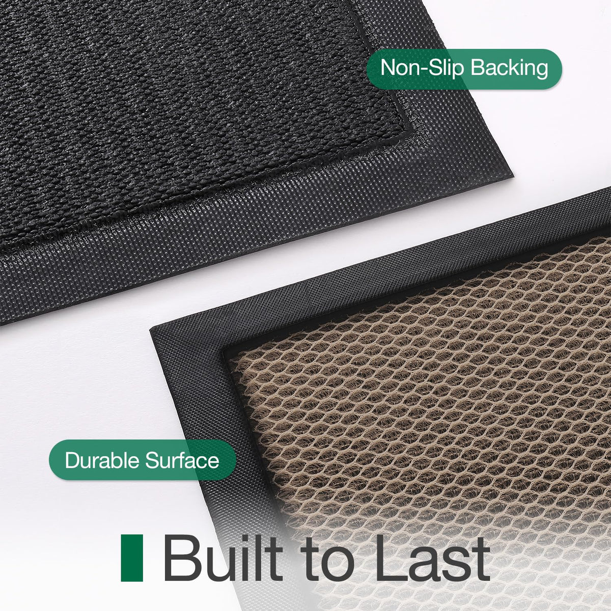 LUMI Durable rubber backing anchors the mat in high-traffic areas