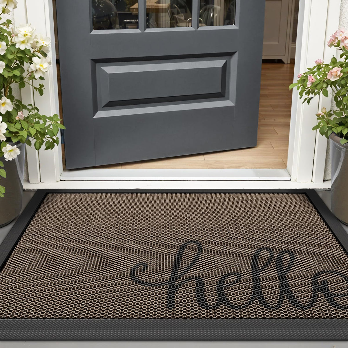 LUMI Outside mat near front steps resists stains and odors