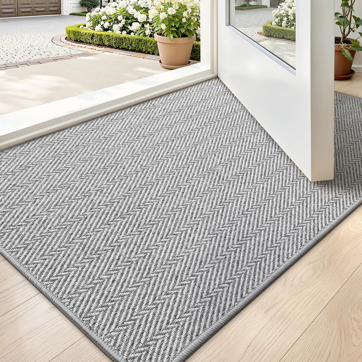 LUMI ultra-thin door mat at entrance with non-slip backing for safe, high-traffic entry.