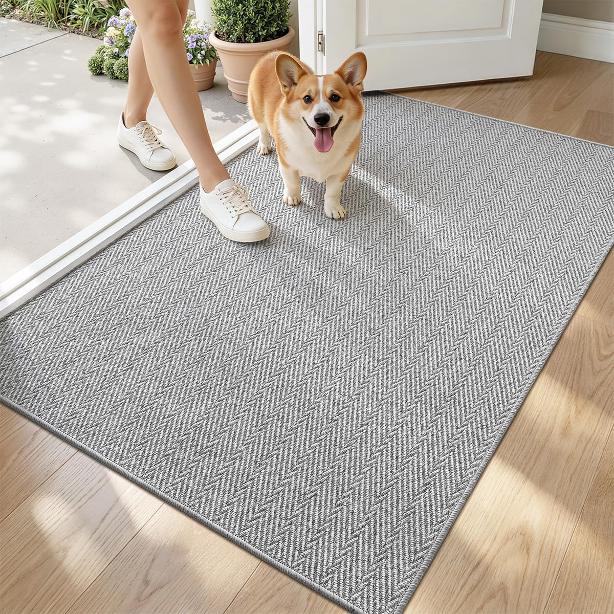 LUMI ultra-thin door mat gray, 32x48, ideal for a sleek entryway with a low profile.