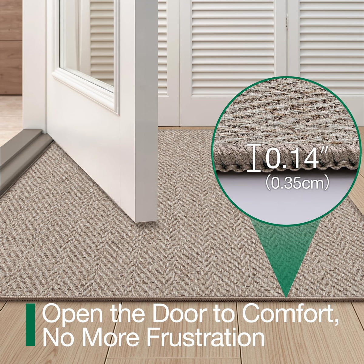 LUMI ultra-thin door mat fits under doors without crowding