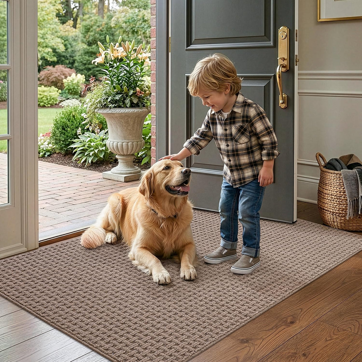LUMI doormat features non-slip backing for secure footing on most floor types