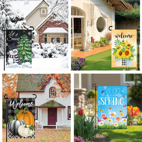 Lumifan garden flag pole-hanging demonstrates easy porch decoration.