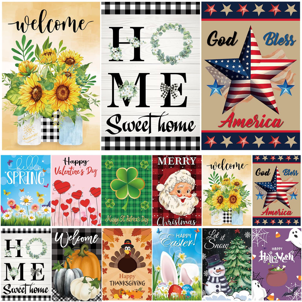 Lumifan seasonal garden flags 12x18 set boosts year-round curb appeal.