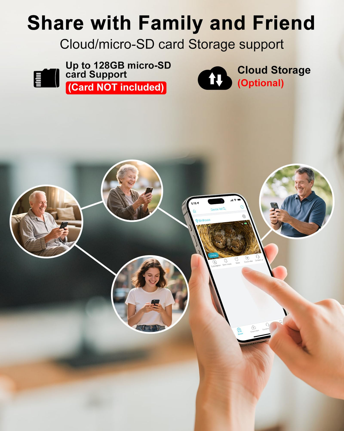 LuminiCam built-in battery supports recording during cloudy days.