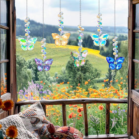 Lumiti crystal butterfly suncatcher enhances patio ambiance with sun rainbows