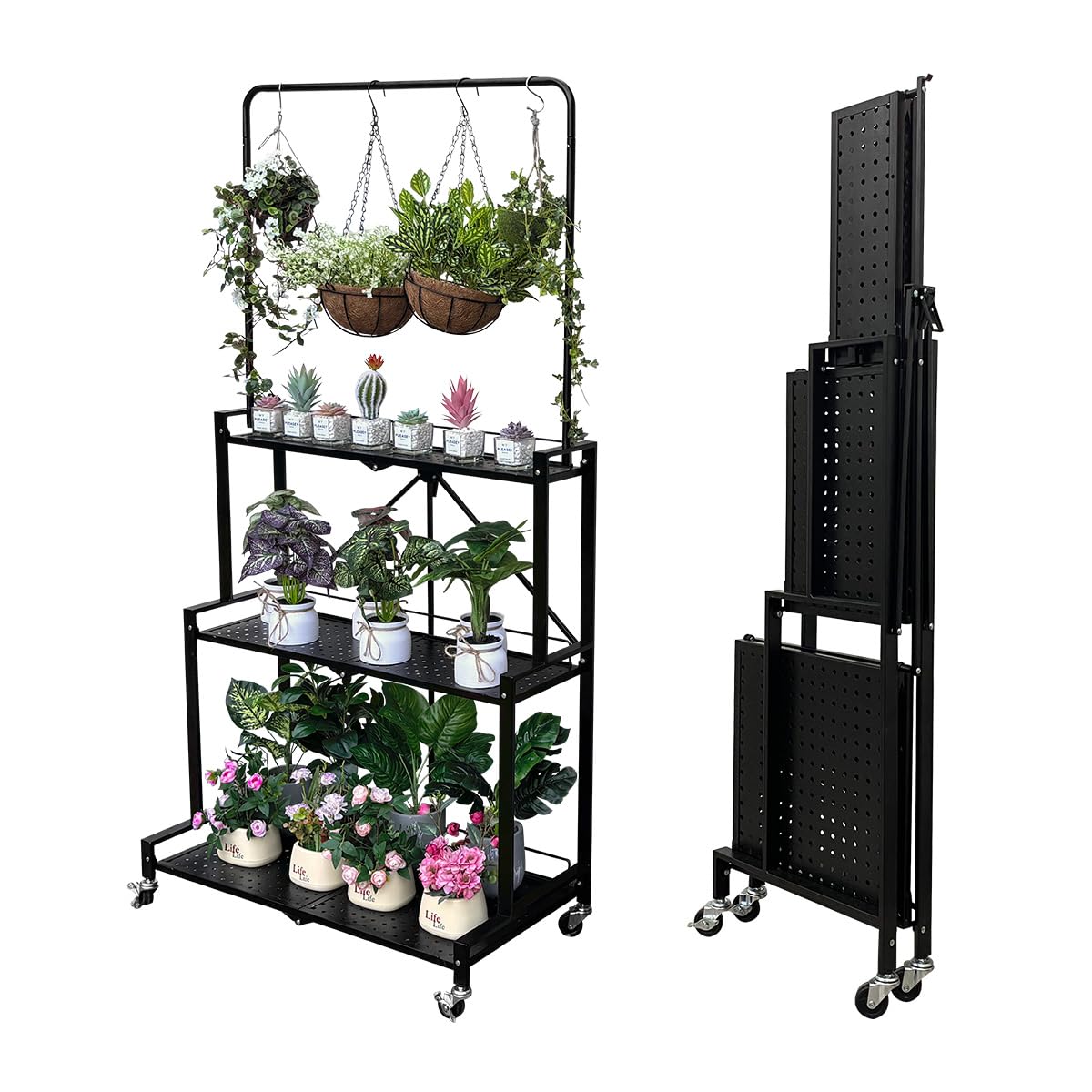 Lumizone foldable 4-tier plant stand assembly-free for quick setup