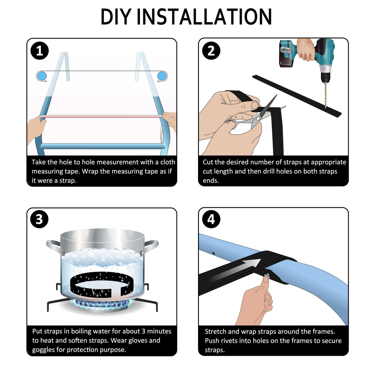 Lumpro tip: heat straps before use for easier installation and firm fit.