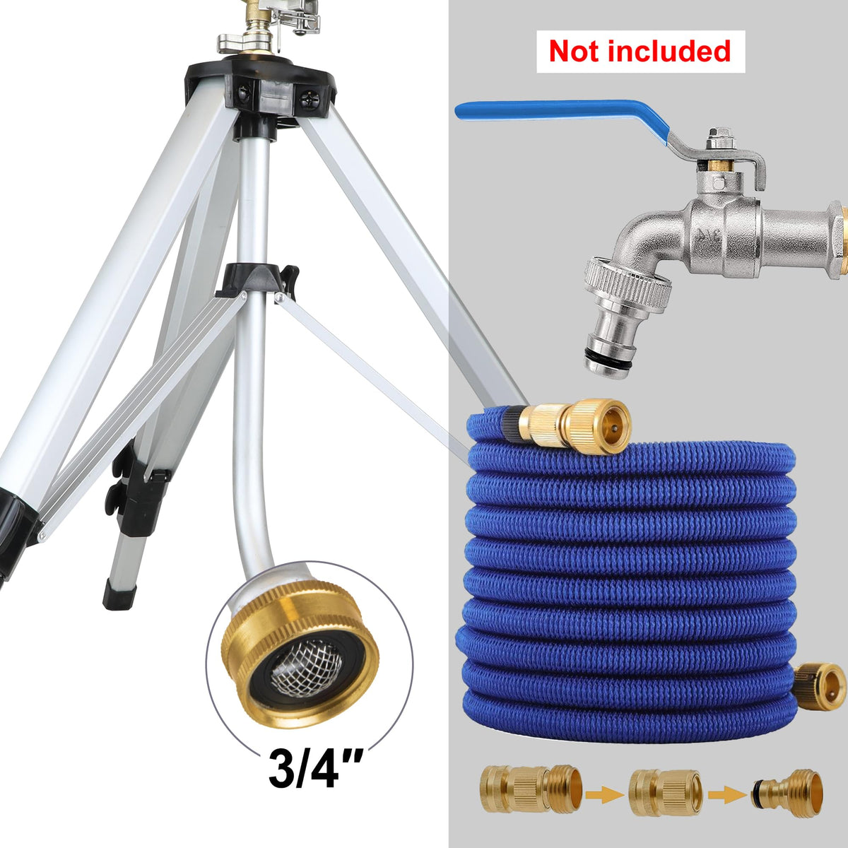 Lumzebqra 360-degree spray enables targeted or wide-area irrigation.