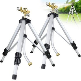 Lumzebqra tripod yard sprinkler assembly shows broad coverage for large lawns.