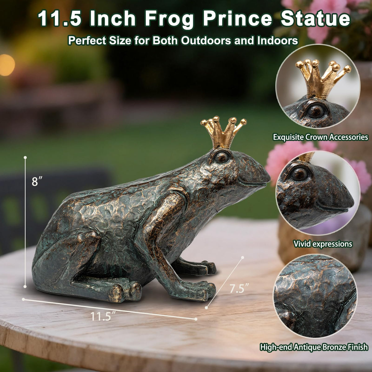 Lune cle golden crown detail frog highlights regal personality in the garden.