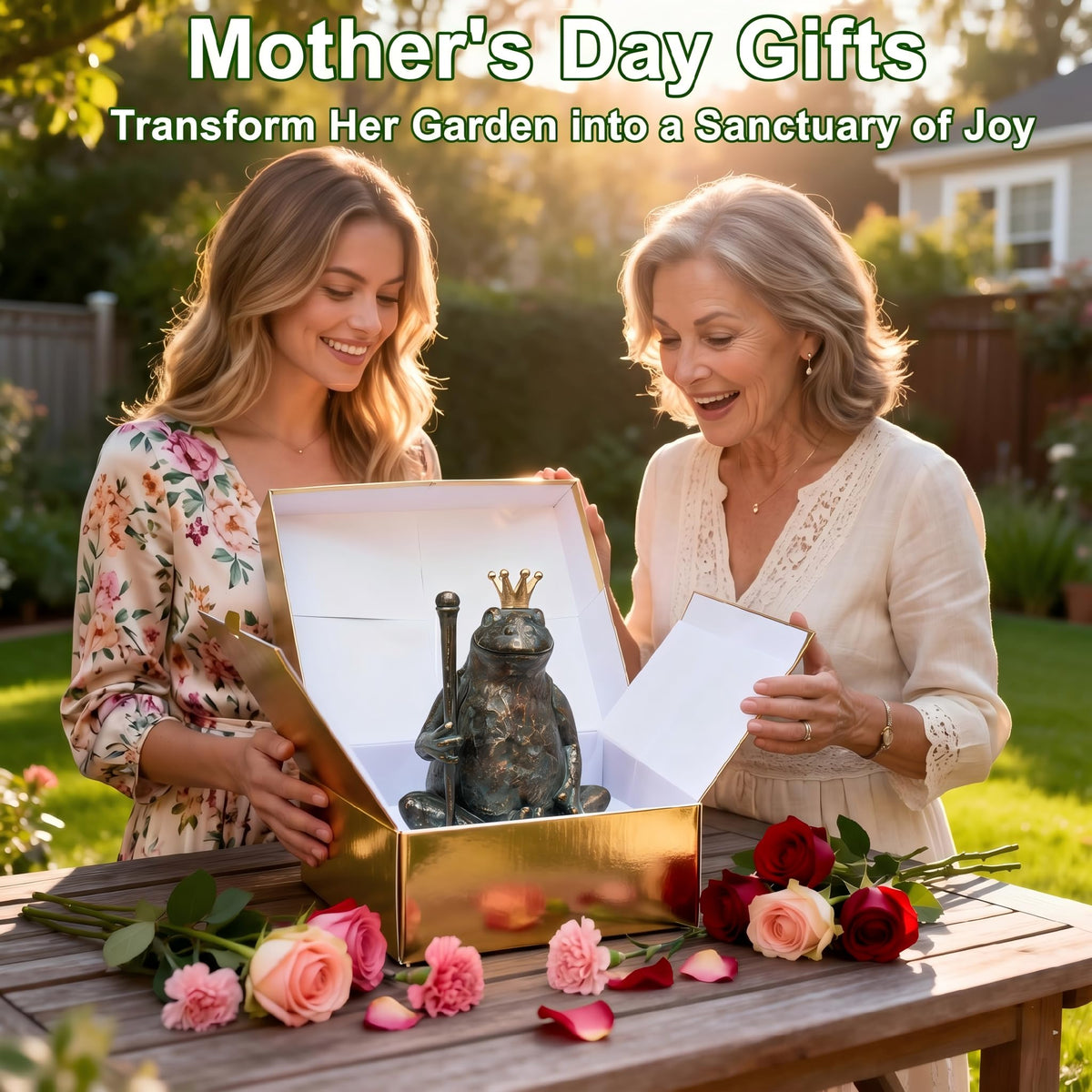 Gift-ready royal frog figure from Lune cle for garden lovers.