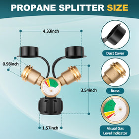 Luney propane splitter close-up of brass construction for durability outdoors