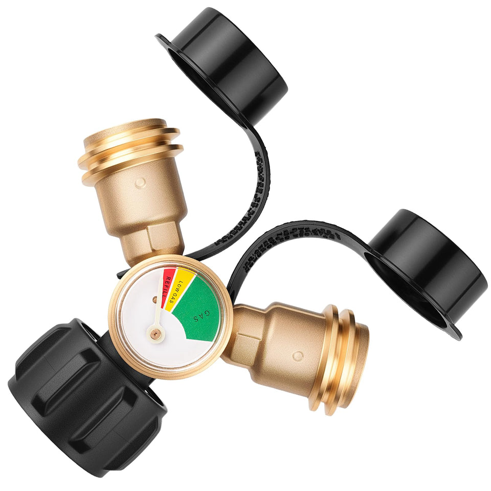 Luney Propane Splitter 2-Way with gauge for easy fuel monitoring