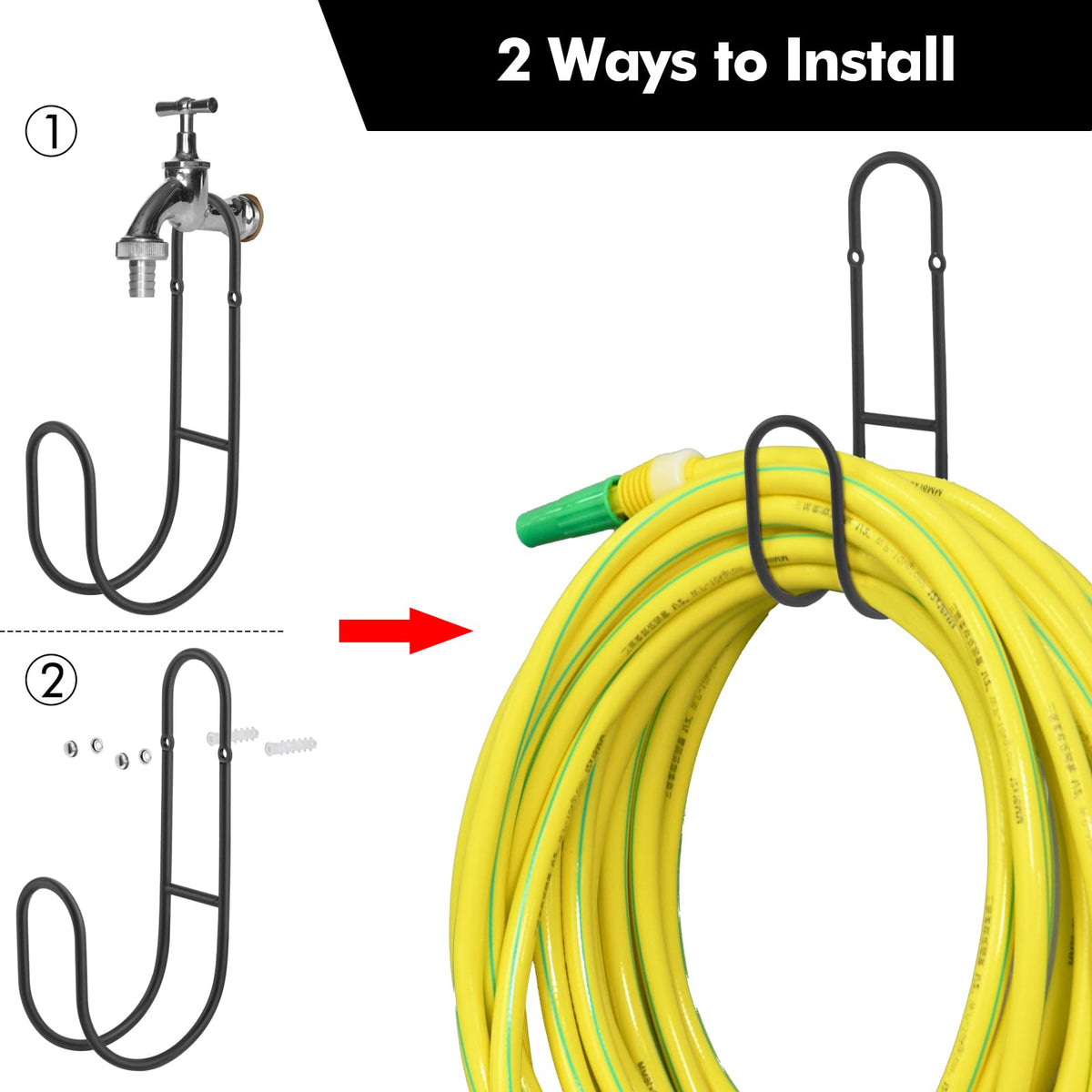 Lunhoo garden hose holder mounted in yard keeps space tidy.