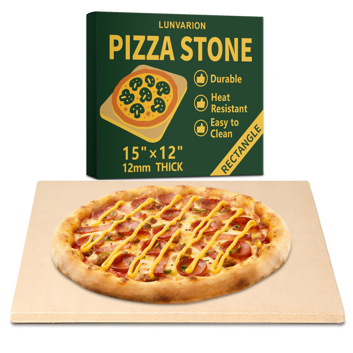 Lunvarion pizza stone 15x12 rectangular for crispy crust and versatile baking