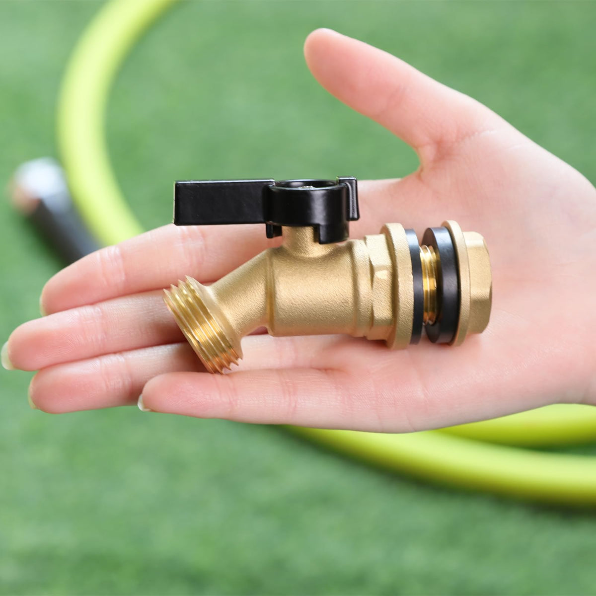 Close-up of solid brass material emphasizing lead-free design and durability.