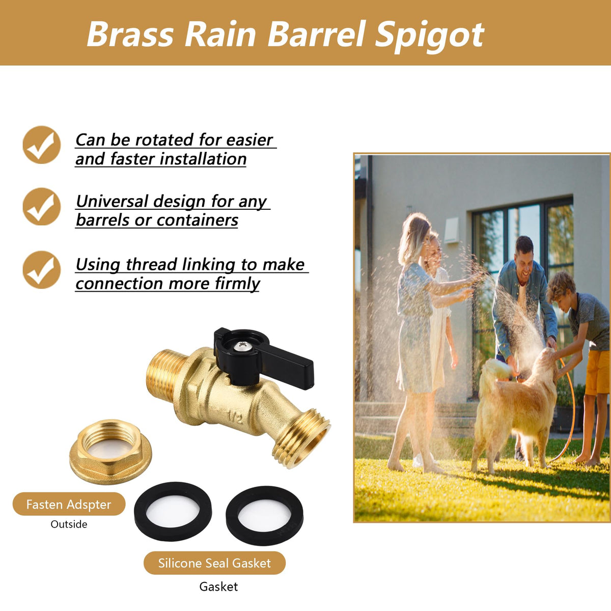 Double washers illustrate leak protection during outdoor watering.