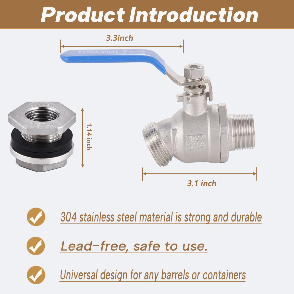 LUOFANT 1/2 inch NPT ends for versatile plumbing.