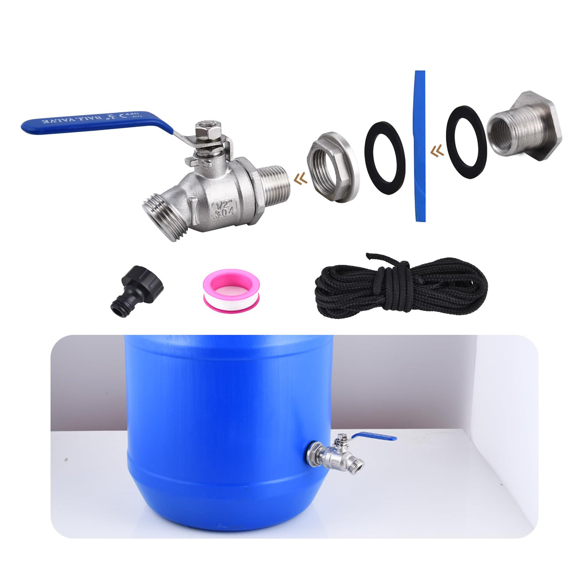 LUOFANT high-flow spigot kit for rain barrels improves water flow.