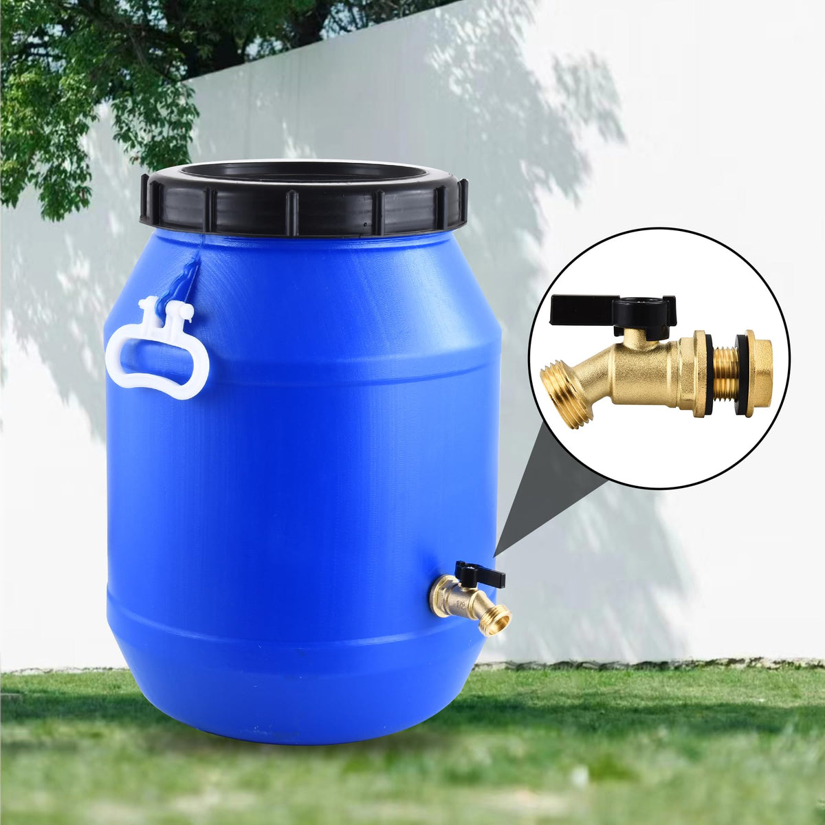 LUOFANT spigot with garden hose connection ideal for rain harvesting.