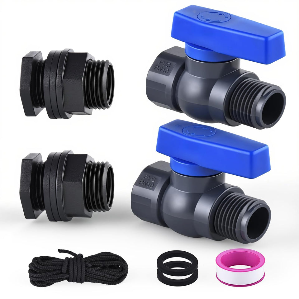 LUOFANT rain barrel spigot kit with full flow valve for efficient drainage.