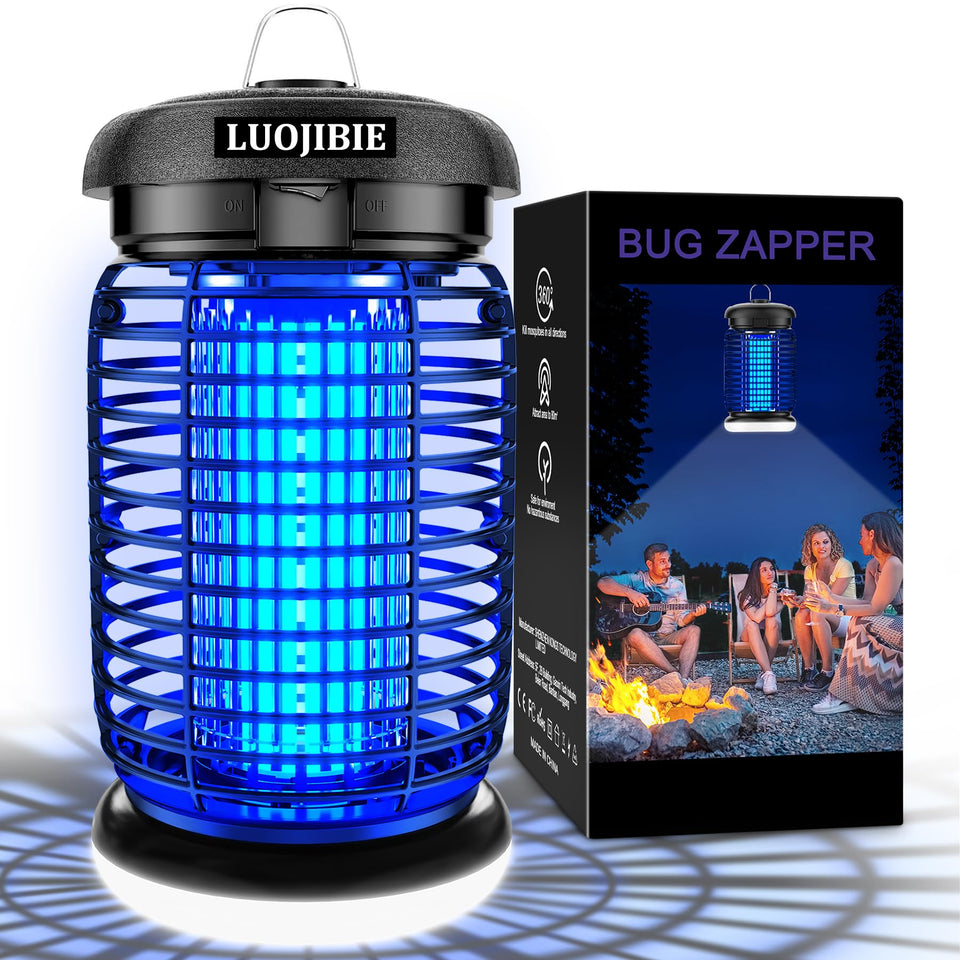 LUOJIBIE bug zapper outdoors with UV light attracting pests for peaceful evenings