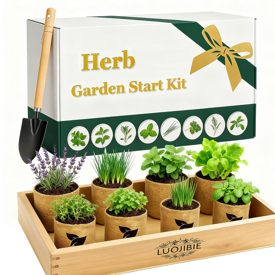 LUOJIBIE indoor herb garden kit unboxed, a complete beginner-friendly starter set.