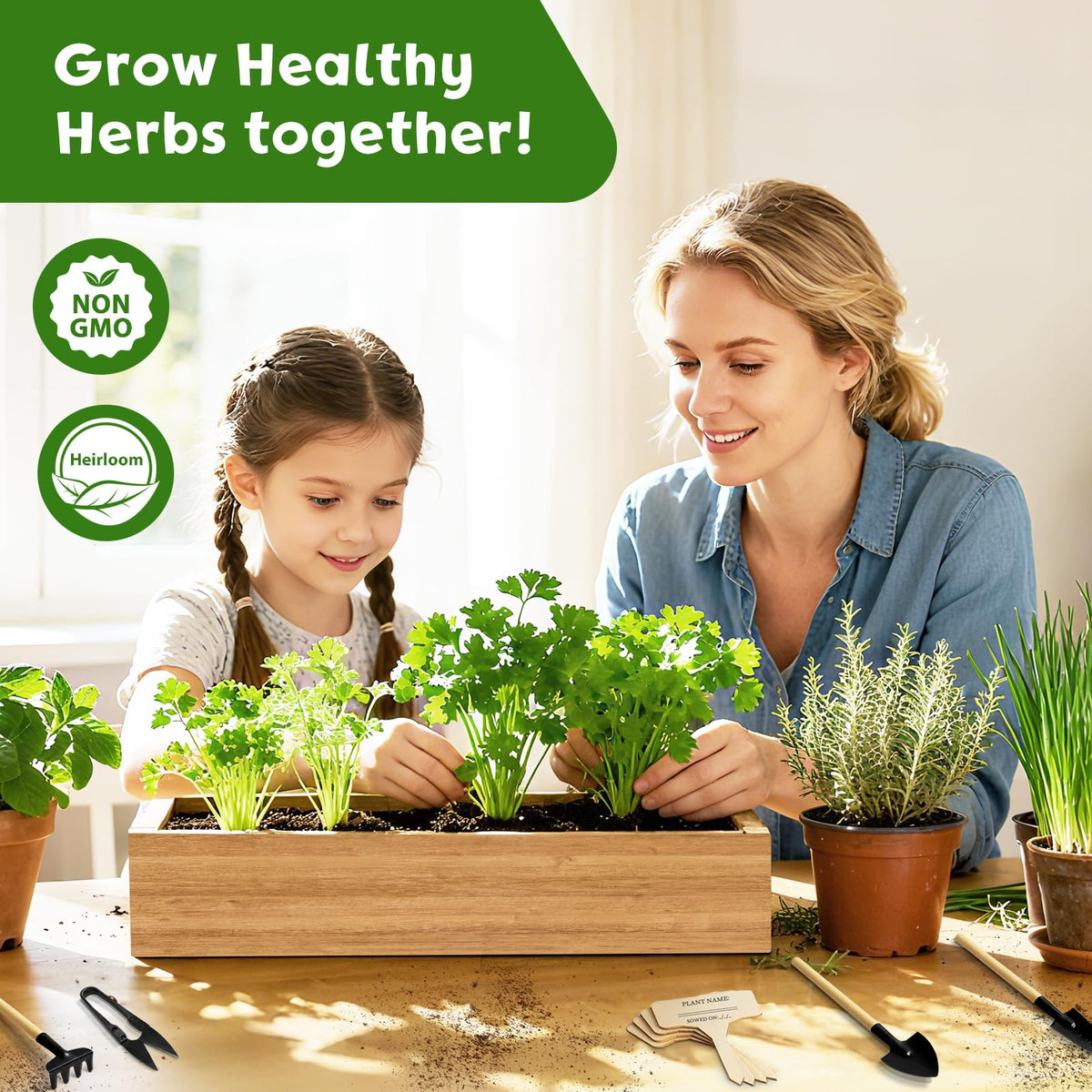LUOJIBIE plant markers organizing herb rows on windowsill