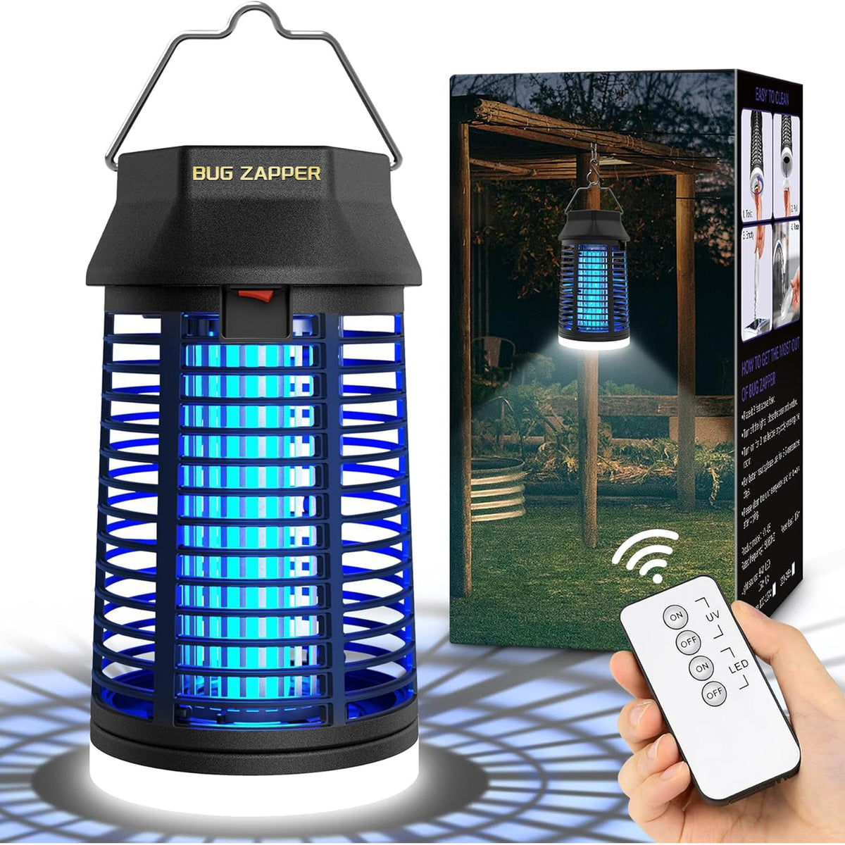 LUOJIBIE bug zapper with LED light attracting flying insects for outdoor use.